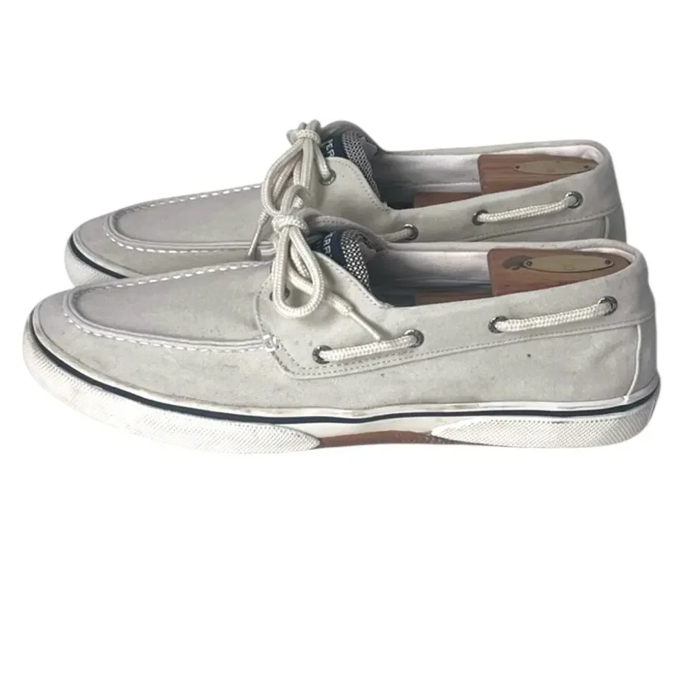 Sperry Canvas Boat Shoes Mens 13 Classic Lace Up Moccasin White Docksider Preppy